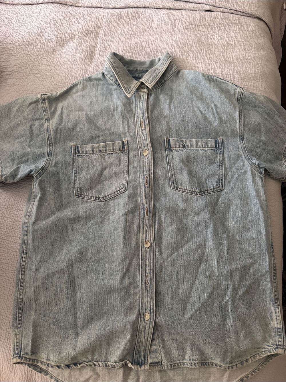 Denim Forum Light Blue Washed Denim Button-Down Shirt